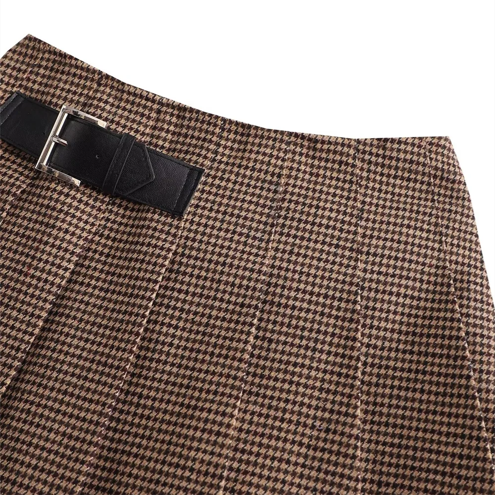 סט שני חלקים משובץ סטייל קולג' GIRL חצאית מיני ובלייזר - קוני