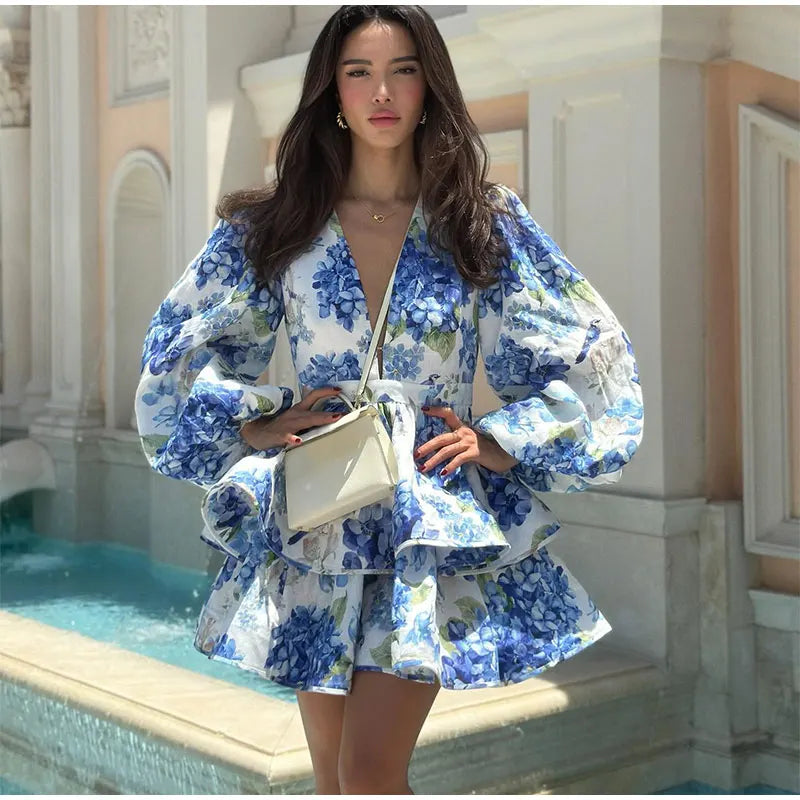 שמלת מיני פרחונית מלמלה בעיצוב מדורג - MIEL