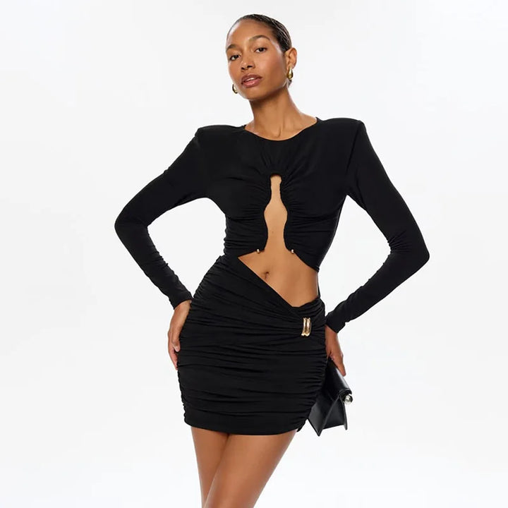Mini dress with pleats and buckles - REYNI