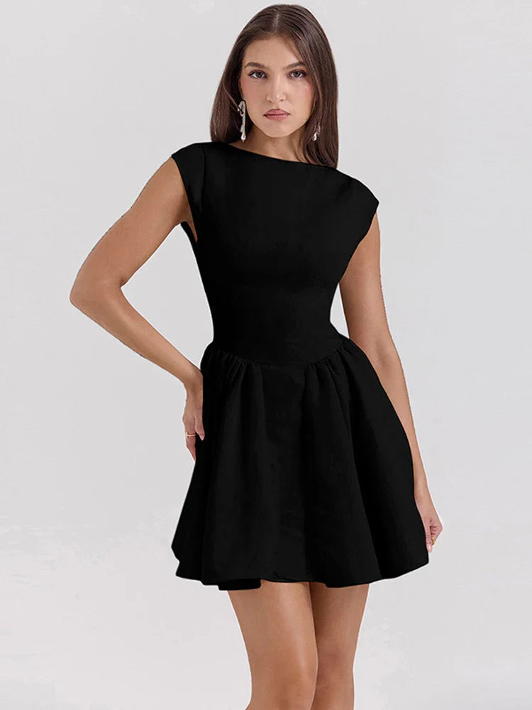 שמלת מיני בד פשתן בגזרת A גב פתוח - מרלין