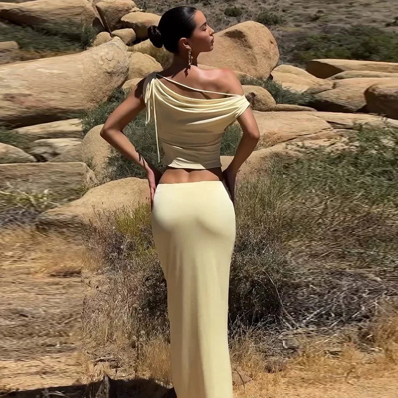 סט שני חלקים חצאית מקסי וחולצת כתפיים חשופות - ינאי