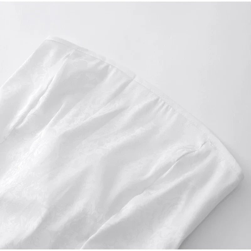 שמלת מיני סטרפלס בעיטור רקמת איורי פרחים ופפיון - חימנה