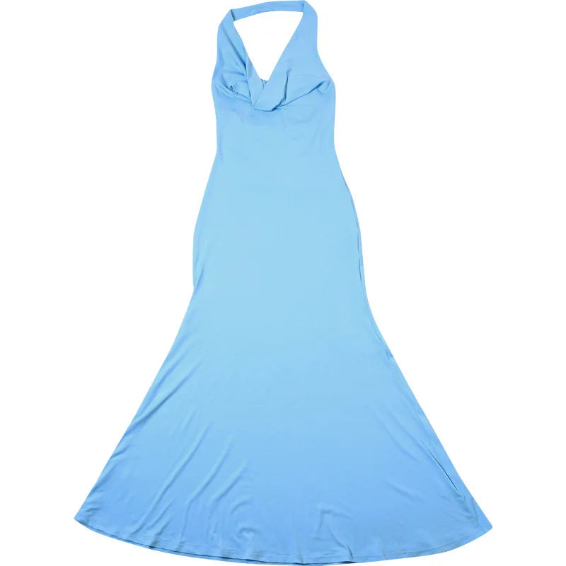 שמלת מקסי צווארון נופל גב פתוח בעיטור שרשרת פנינים - Camille