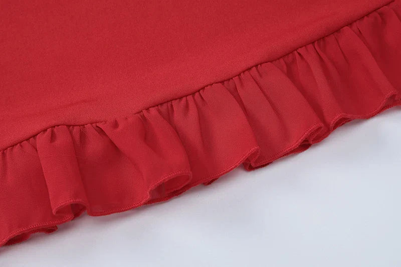 שמלת מיני צמודה בעיטור מלמלת שיפון קשירה בכתפיות - מימי