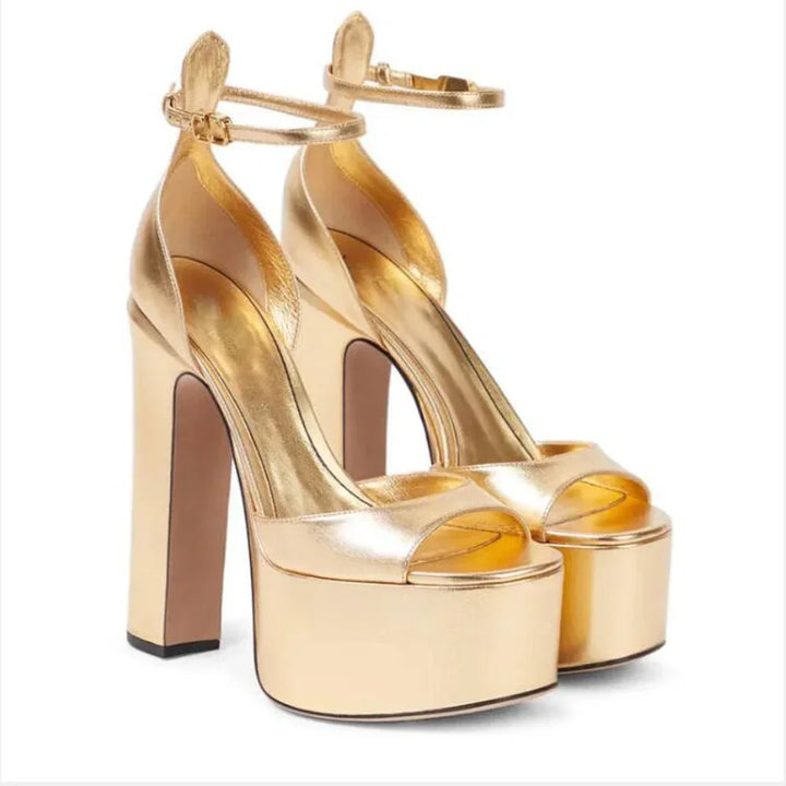 Shiny Faux Leather Platform Heel Sandals - Push