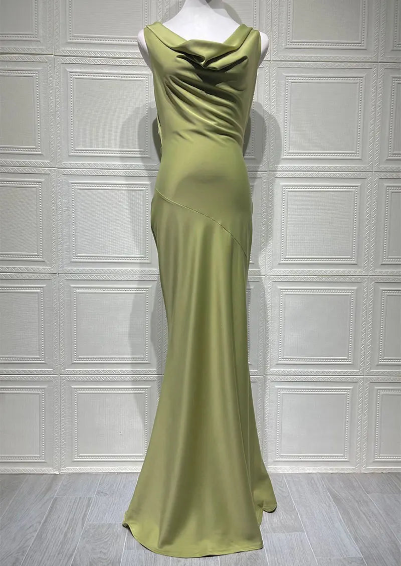 שמלת מקסי סאטן בעיצוב צווארון נופל וגב פתוח - אלקסיס