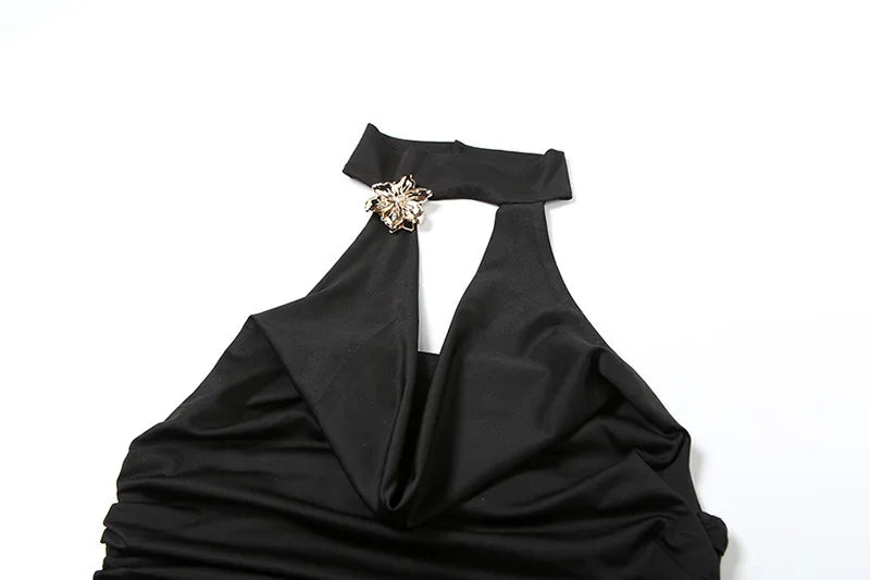 סט שני חלקים טופ וחצאית מקסי בעיצוב שסע בעיטור אבזמי פרח - מלינה