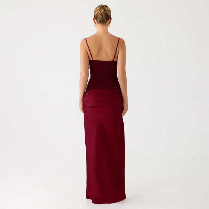 Satin Maxi Dress with Mesh Design - Jordan