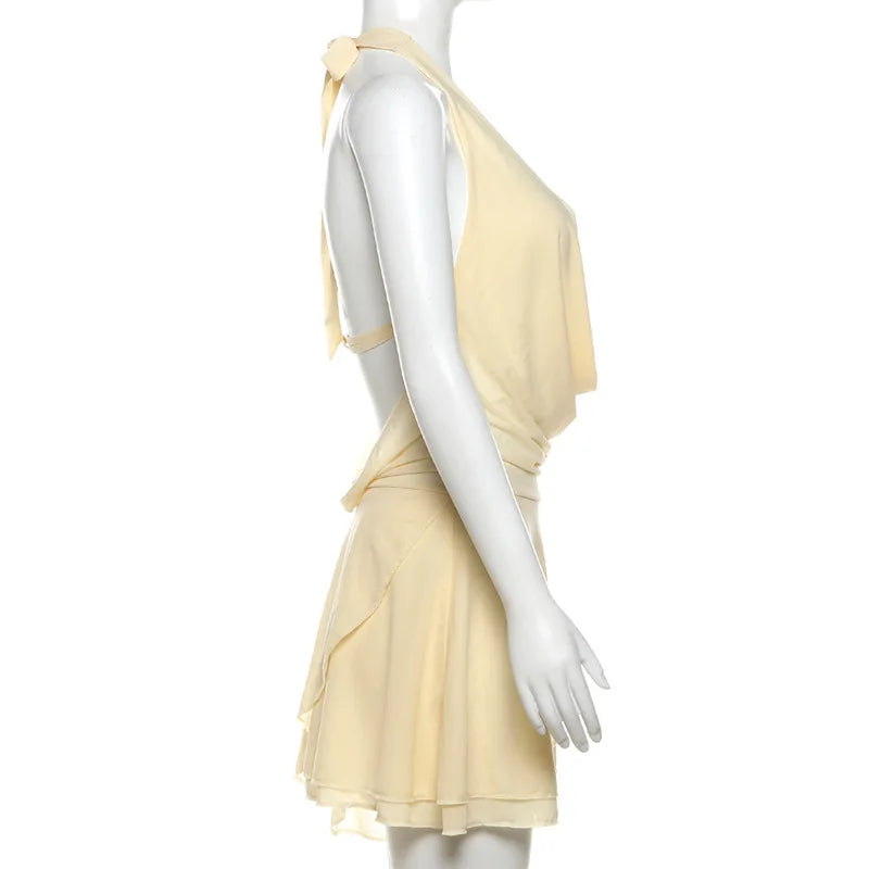 שמלת מיני מלמלה שיפון צווארון נופל גב פתוח - Juliana