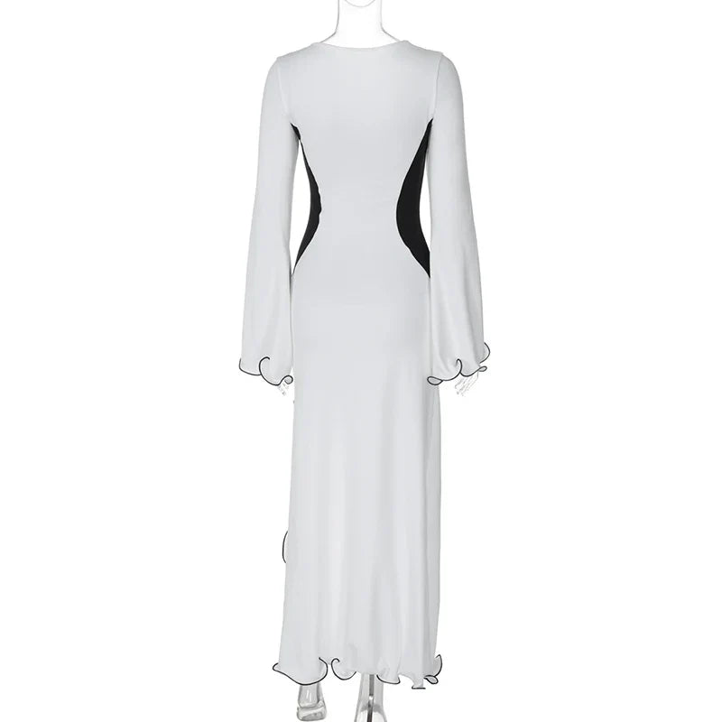 שמלת מקסי מלמלה בעיצוב שסע שרוולי פעמון - ג'ורג'יה