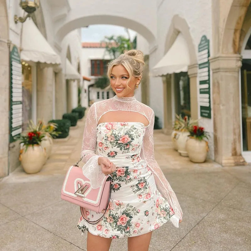 שמלת מיני פרחונית בעיטור תחרה - סיגל