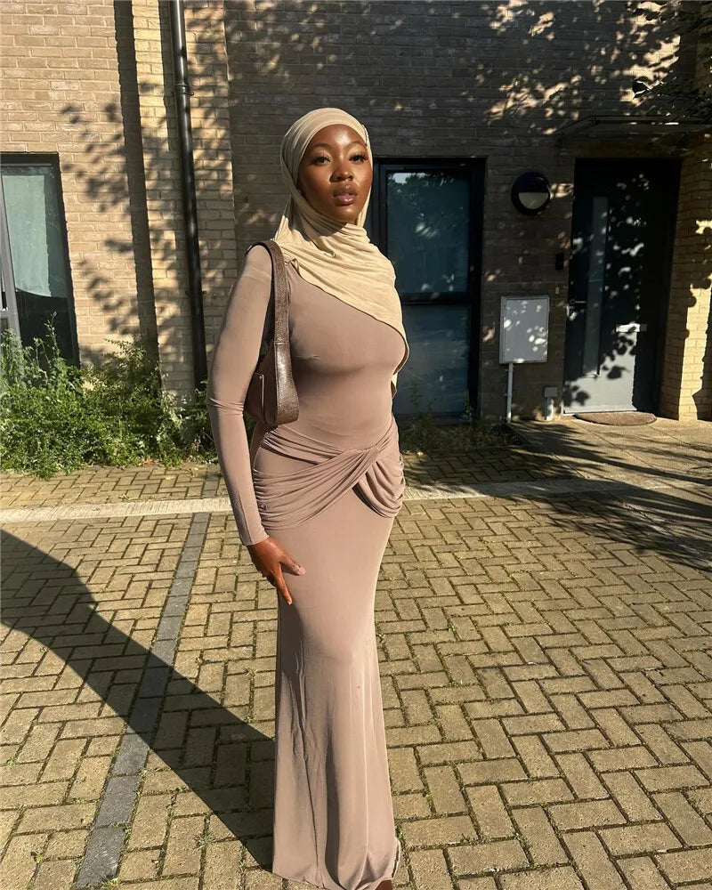 שמלת מקסי צנועה בעיצוב קיפולים - נויה