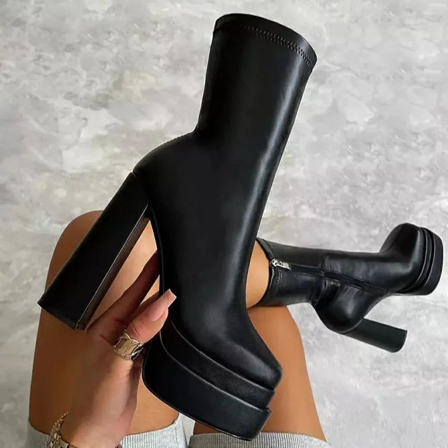 Faux leather platform heel boots - Kimi