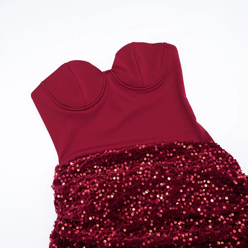 Sequin mini dress with scarf decoration - GIGI