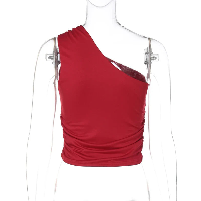 טופ גופיה כתפיה אחת בעיטור אבזם חרוזים - קני