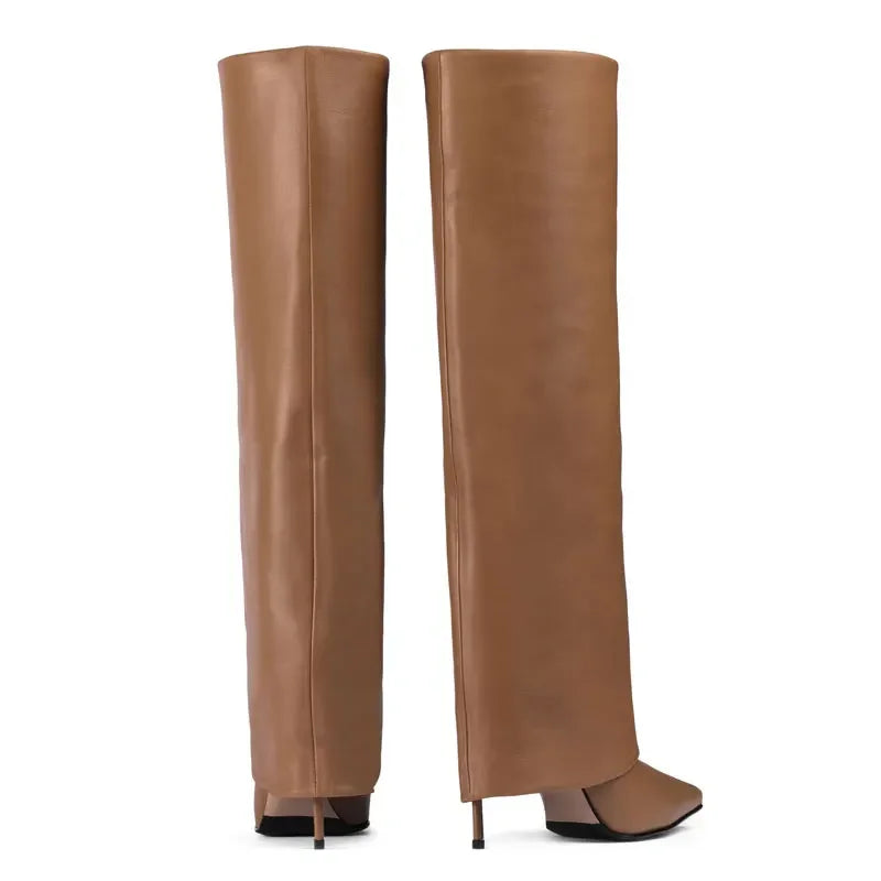 מגפי עקב שפיץ עור אמיתי / דמוי עור גבוהים - Amaya