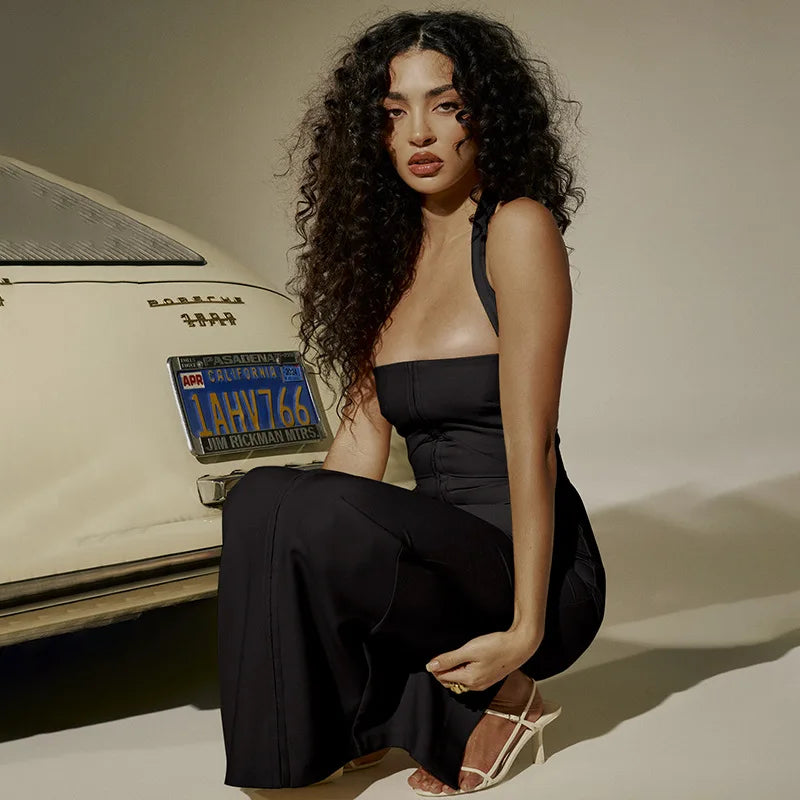 שמלת מקסי צמודה סגירת סיכות גב פתוח - Natasha