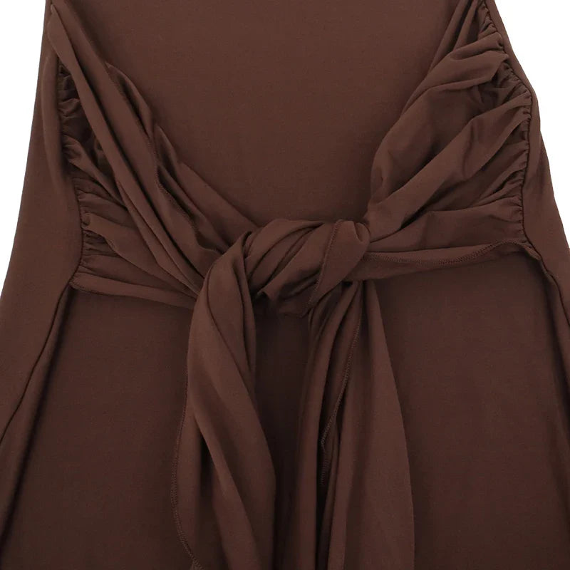 שמלת מקסי צווארון גולך בעיצוב כיווצים וקשירה - מרגריטה