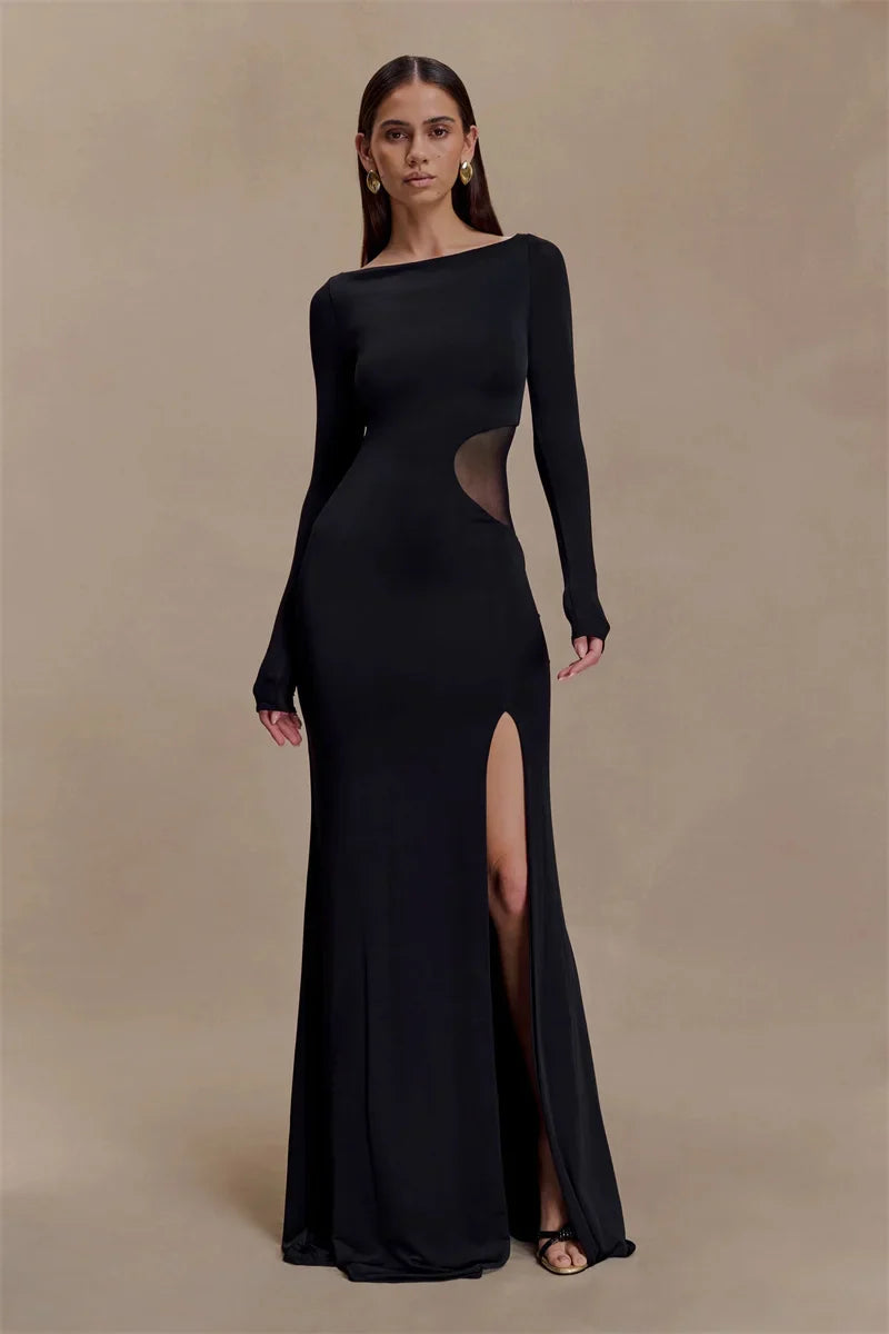Maxi dress with slit and mesh design - ALONA