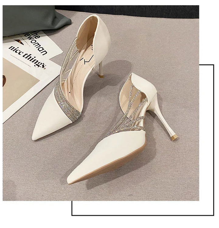 Suede Fabric Pointed Heel Shoes with Sparkling Sequin Design - Alior