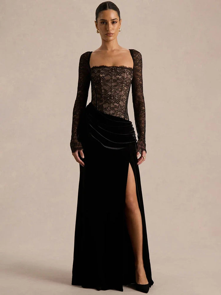 Velvet maxi dress with a lace corset design - CORI