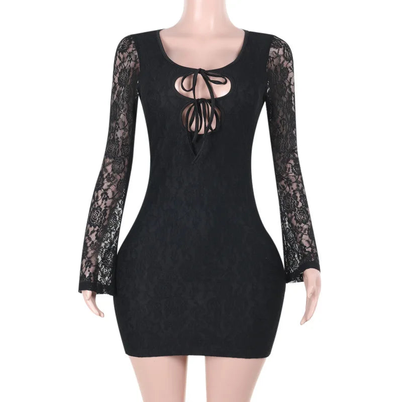 שמלת מיני תחרה בעיטור קשירות - לוריאל