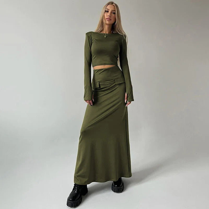 סט שני חלקים טופ וחצאית מקסי - באדי
