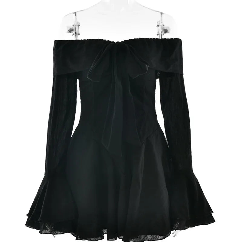 שמלת מיני שיפון בגזרת A כתפיים חשופות - Lilyana