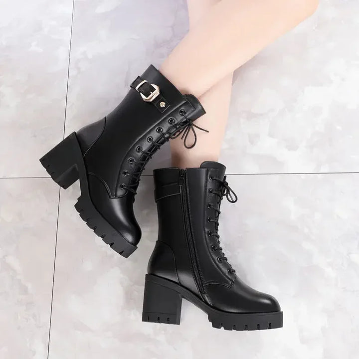 Faux leather heeled boots with fur lining - Cassandra