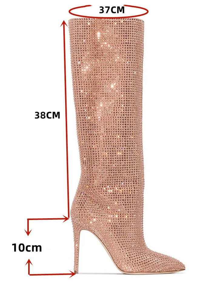 High-heeled pointed-toe boots with glittery rhinestones - Josie