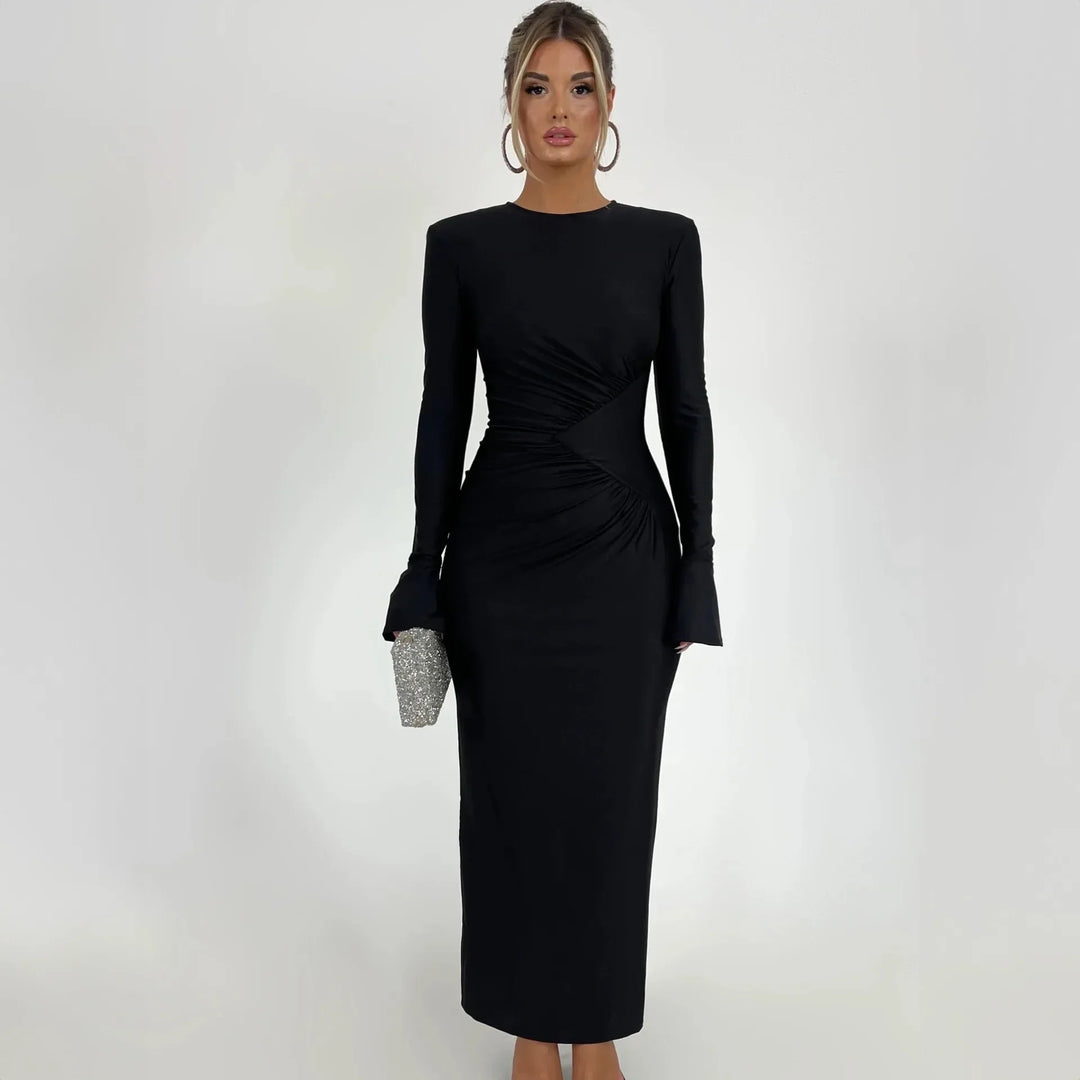 Ruched Shiny Fabric and Shaping Maxi Dress - Anahel
