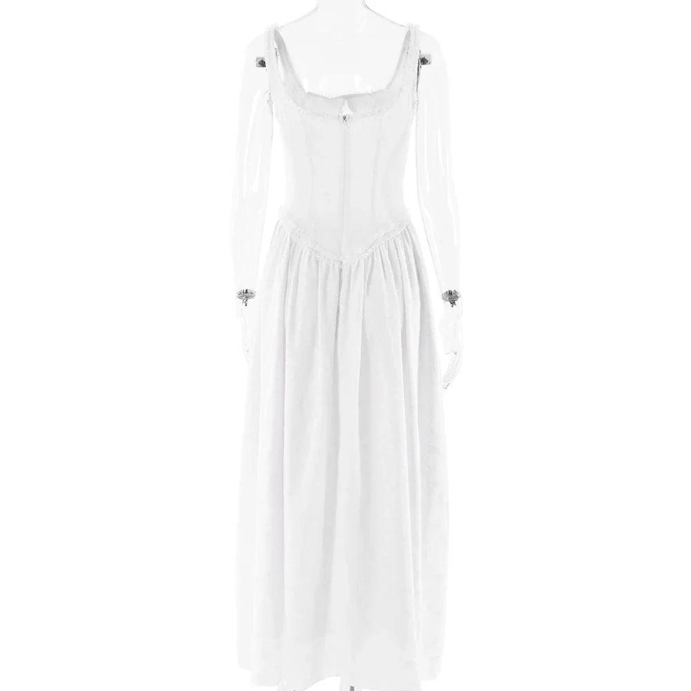 שמלת מקסי שיפון בעיטור רקמת פרחים בגזרת A בעיצוב שסע - Alejandra