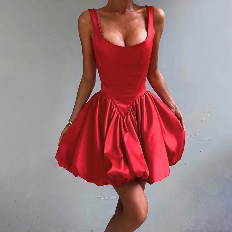 שמלת מיני סאטן בגזרת בלון - שנדי