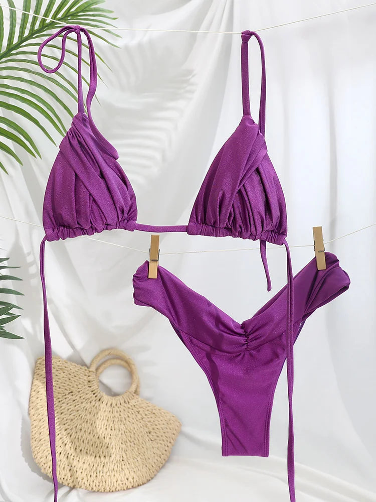 Triangle swimsuit, scrunch, tie-up, Brazilian bottom - Starcy