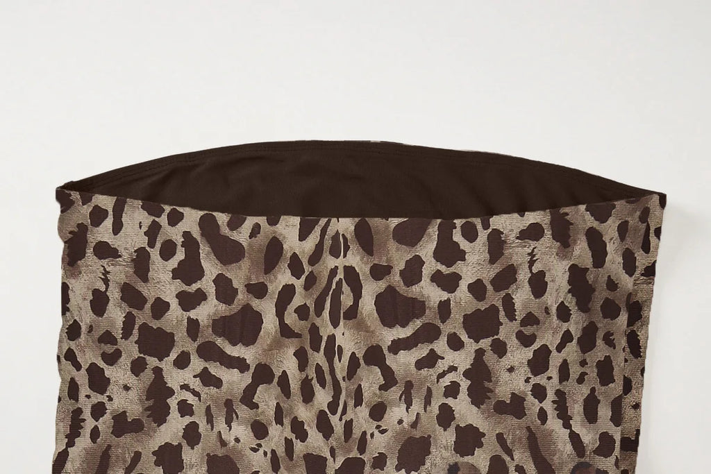 שמלת מקסי שיפון סטרפלס מנומרת שסע עמוק - רותם