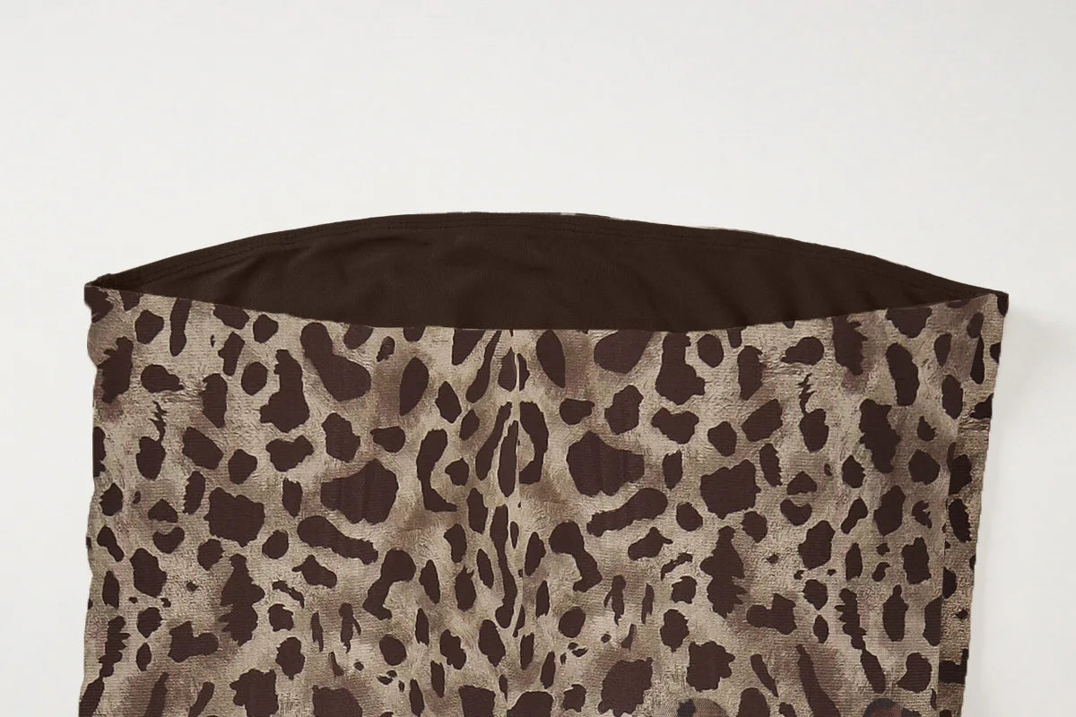 שמלת מקסי שיפון סטרפלס מנומרת שסע עמוק - רותם