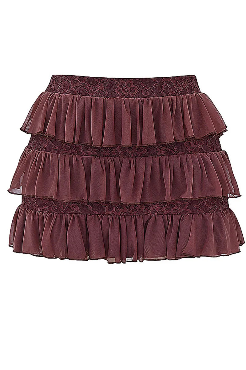 סט שני חלקים טופ מחוך קשירות וחצאית מלמלה מדורגת סטייל וינטג' - סורנטו