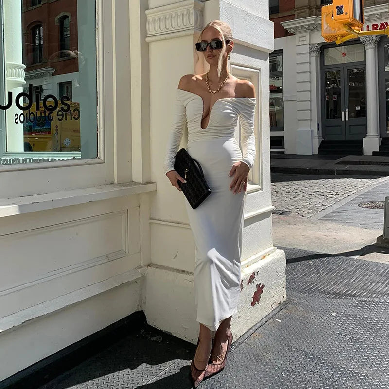 שמלת מקסי כתפיים חשופות - לילה