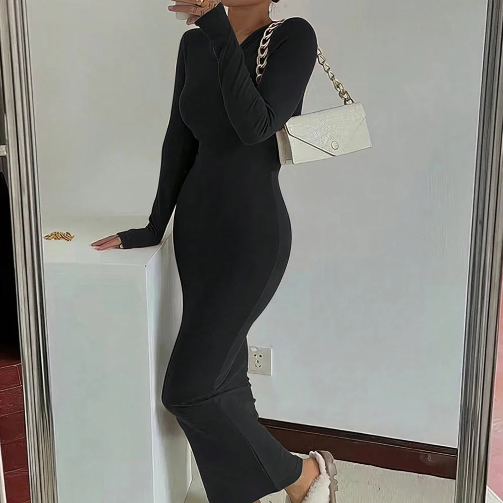 שמלת מקסי בייסיק סרוגה צמודה - Vanessa