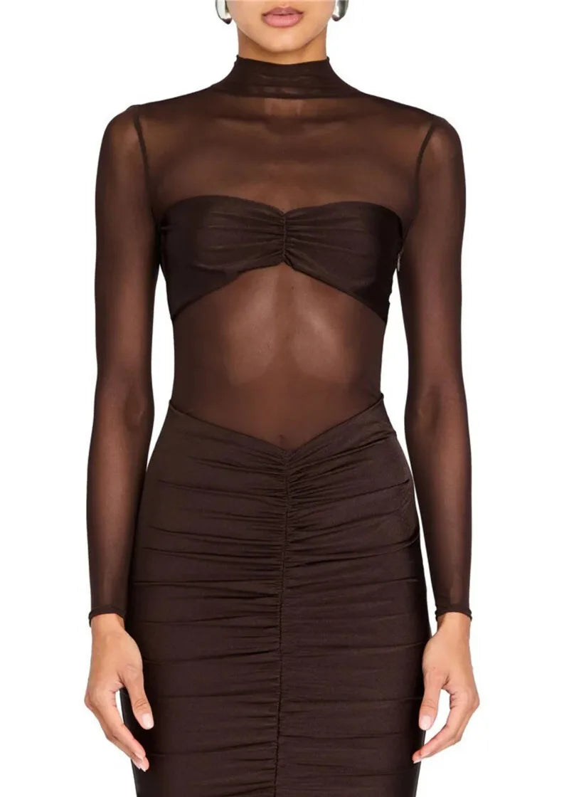 שמלת מידי כיווצים צמודה בעיצוב רשת - מירן