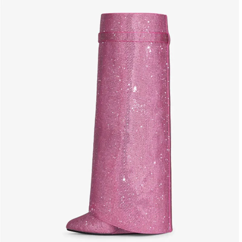 מגפי עקב גבוהים בעיצוב זרקונים מנצנצים ומנעול - Bailey