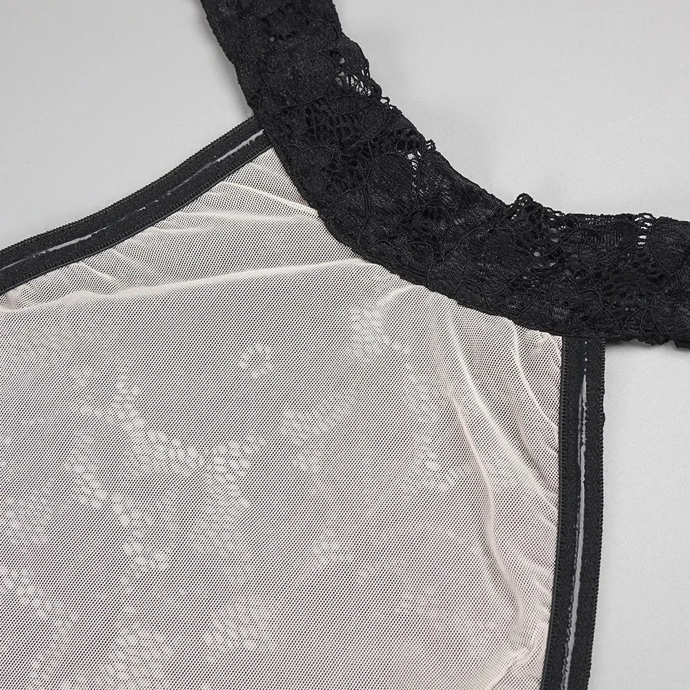 שמלת מקסי כיווצים בגזרת קולר בעיצוב תחרה אטומה גב פתוח - Elliana