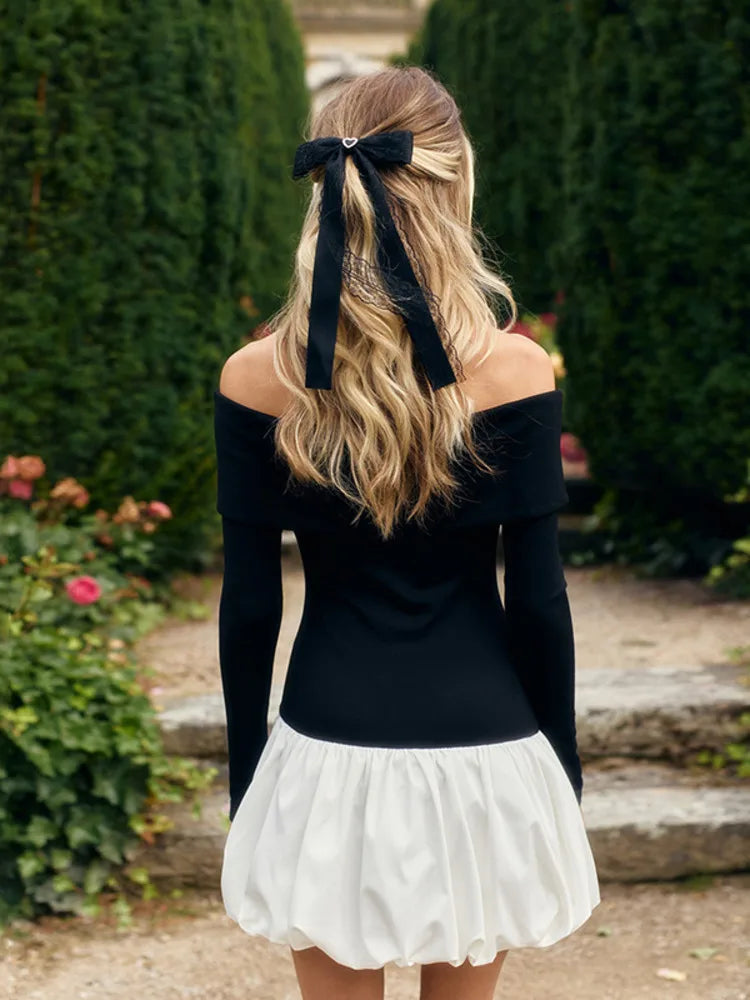 Monochrome off-shoulder balloon mini dress - Lis