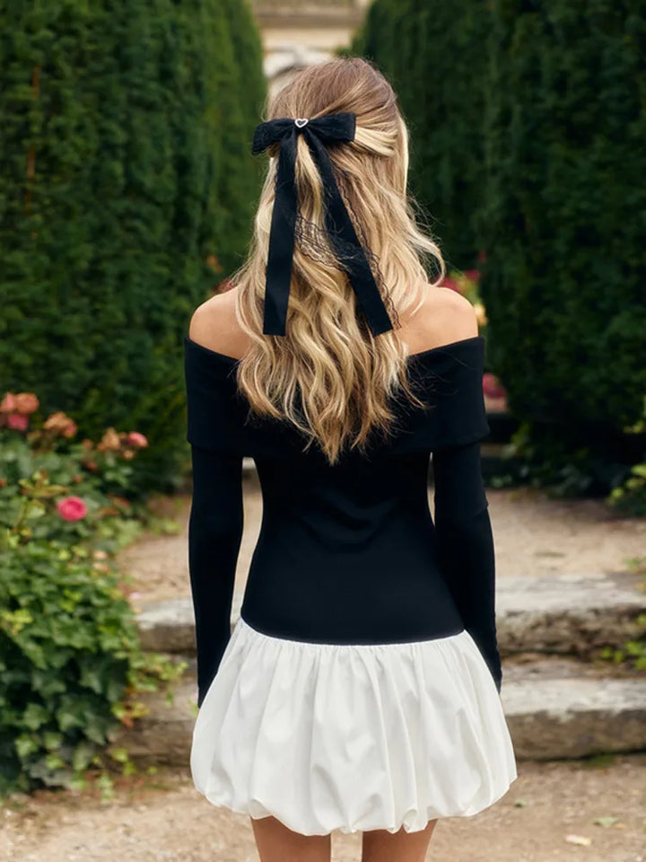 Monochrome off-shoulder balloon mini dress - Lis