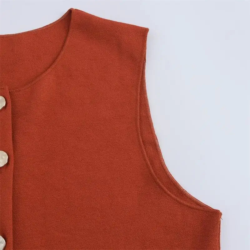 סט שני חלקים סרוג ווסט כפתורים וחצאית מקסי - פולינה