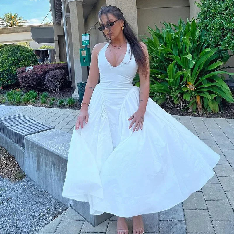 שמלת מידי בגזרת A קשירה בצוואר גב פתוח - Makenna