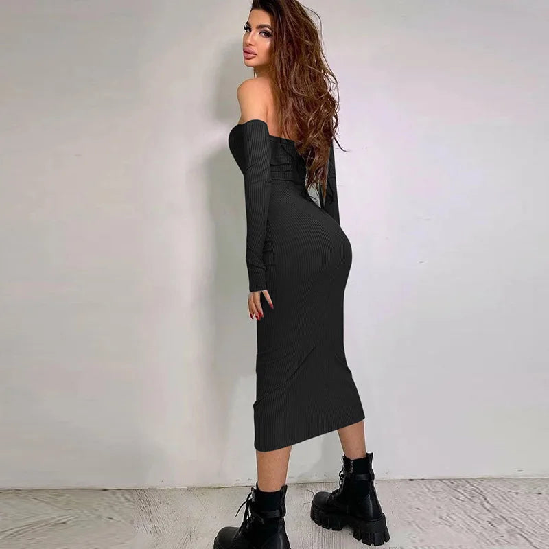 שמלת מידי סרוגה כתפיים חשופות - מקיילה