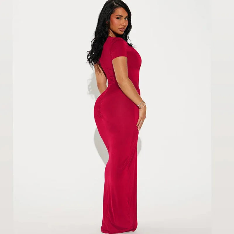 שמלת מקסי כיווצים בעיצוב קרוס - שיילה