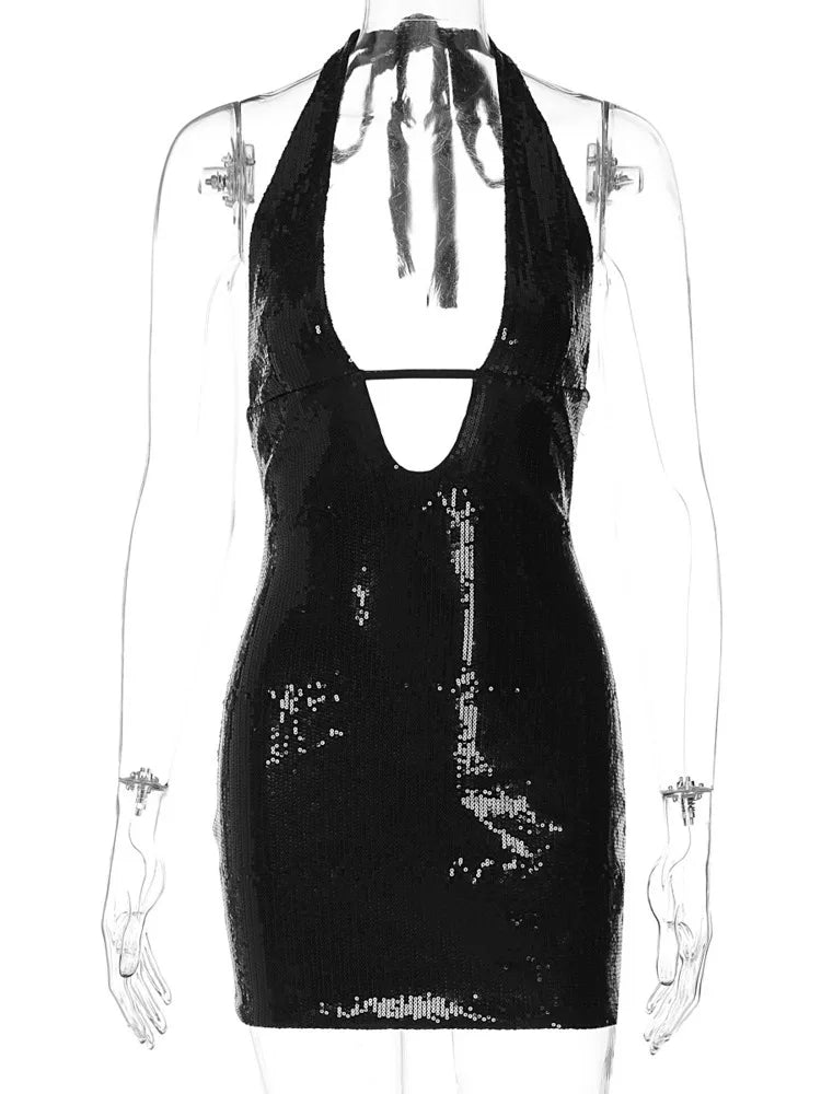 שמלת מיני פייטים צמודה גב פתוח - טייארה