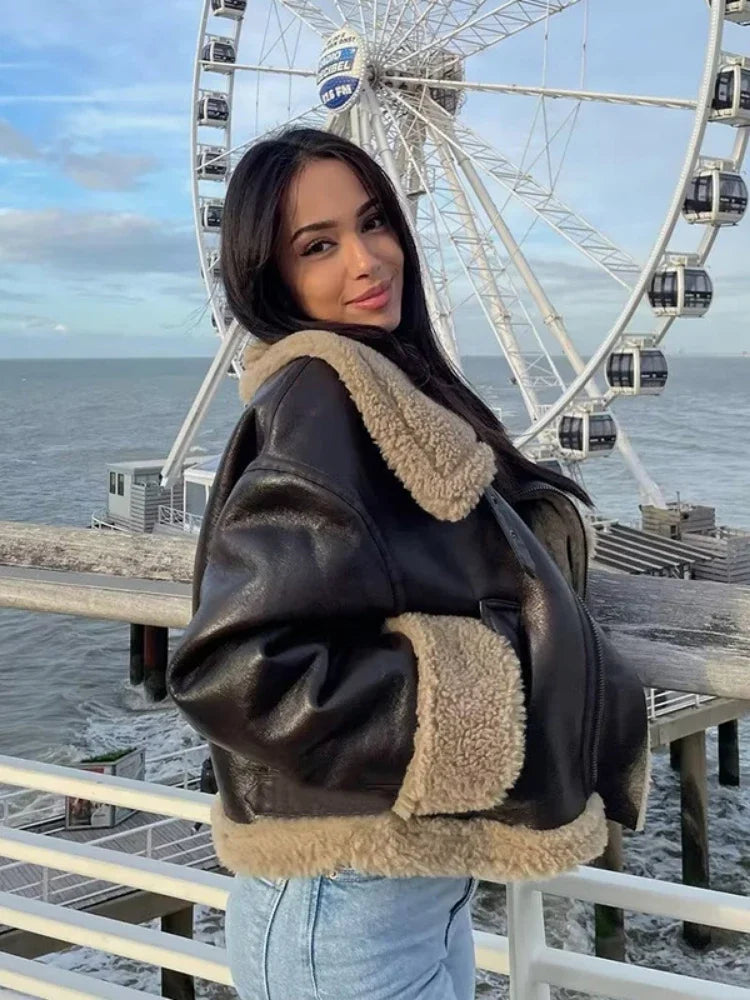 מעיל עור פרווה פנימית - קנדי